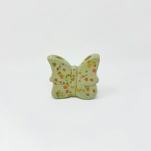 Ceramic Butterfly Macrame Bead Rainbow flecked Green Vintage 1970’s large bead